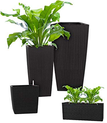 Pflanzwerk® ÖKOSYSTEM Pflanzkübel TUB - Blumentöpfe Übertöpfe mit BEWÄSSERUNGSSYSTEM - 20x50x20cm Rattan SCHWARZ *Indoor & Outdoor Blumenkübel* *UV-Schutz* *Premium Markenqualität*