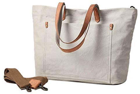 Neuleben Shopper Tasche Damen Frauen Handtasche Schultertasche Umhängetasche Canvas Vintage Elegant Groß für Arbeit Einkaufen Schule Freizeit (Beige)
