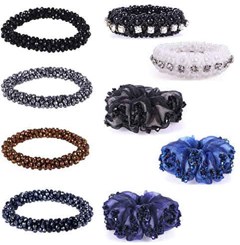 Netproshop Elegantes Zopfgummi Haarband für Zopf und Haarknoten für Festliche Outfit, Hochzeiten usw, Farbe:Typ 1 Schwarz
