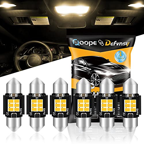 Defvnsy 36MM 1.41 C5W Festoon LED Bulb, DC 12V-24V 6411 6413 6418 DE3425 Canbus Error Free 3020 6SMD Car Interior Light for Dome Reading Light Number Plate Lights (Warm White, 6pcs)