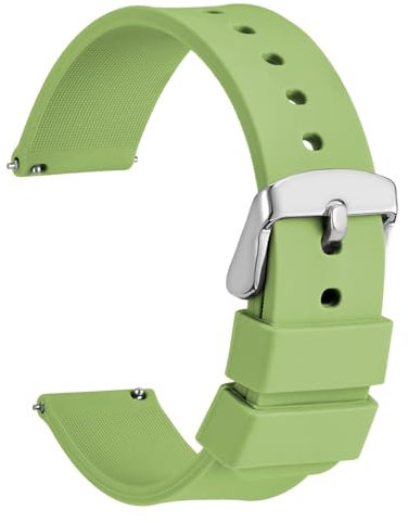 WOCCI 18mm Silikon Gummi Uhrenarmband mit Silberner Schnalle, Schnellverschluss Armband für Damen und Herren (Matcha Grün)