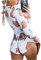 Loalirando Damen Einteiler Pyjama Sexy Tiefer V-Ausschnitt Langarm Shorts Jumpsuit Entzückender Druck Babydoll Onsies Strampler, pfirsich, XL