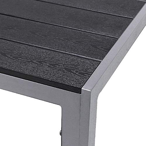 FineHome XL Gartentisch Aluminium Non Wood Silber/Schwarz Esstisch Gartenmöbel Tisch Holzimitat wetterfest 180x90x74cm