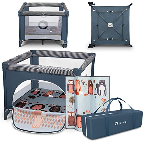 Lionelo LENE 2in1 Reisebett und Laufstall, ab Geburt bis 15 kg, Seiteneingang mit dem Reißverschluss, Schnelles Zusammenklappen, Räder mit Bremse, Tragetasche