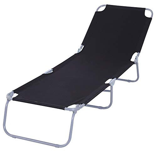 Outsunny Lettino da Giardino con Schienale Regolabile in 5 Posizioni, Lettino Pieghevole in Metallo e Tessuto Oxford, 187x55x24cm, Nero
