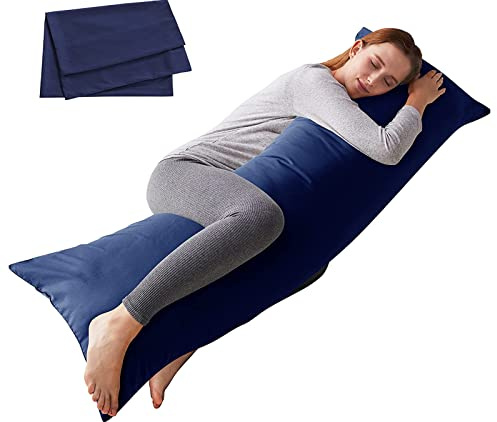 ELNIDO QUEEN Body Pillow with Pillowcase - Soft Long Bed Pillow for Adults - Breathable Full Body Pillow Insert for Sleeping, 20x54inches, Navy Blue