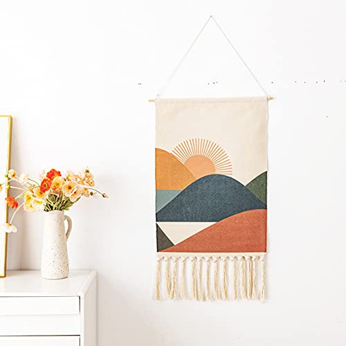Ricemru Boho Wandbehang Tuch Sonnenaufgang Berge Berglandschaft Gewebt Wandteppich Natur Landschaft Abstrakte Kunst Wandtücher Wanddeko Tapestry für Schlafzimmer Wohnzimmer