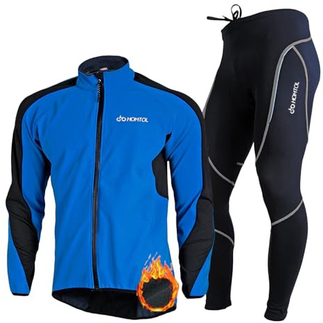 HOMTOL Veste de cyclisme hommes set hiver Thermal imperméable au vent Veste et pantalon de vélo avec rembourrage de siège Set de