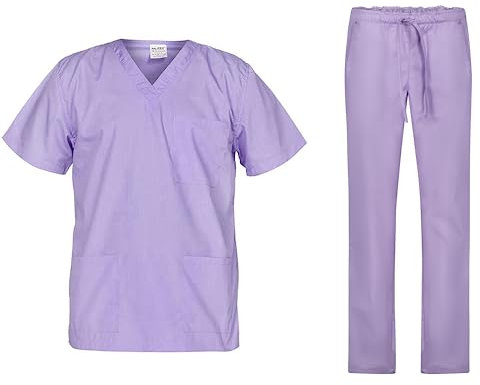B-well Cesare - Conjunto de casaca y pantalón unisex para profesionales sanitarios, ropa de trabajo, tejido ligero, color lila, L
