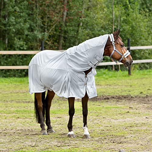 Horze Pferdedecke Nevada Combo, Regendecke und Fliegendecke für Pferd und Pony, Grau, 145