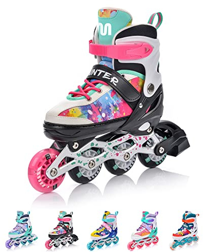 meteor 4 in 1 Inline Skates Kinder Rollschuhe Inliner Schlittschuhe Mädchen | Verstellbar in 4 Größen, Fußlänge 15-26 cm: XS 25-28, S 30-33, M 34-37, L 38-41, Eislaufschuhe für Jungen, ABEC-7, PU-Räder