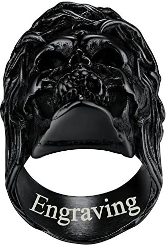 FaithHeart herren männer anpassbarer Fingerring in Größe 62 Punk Retro Siegelring Vintage Totenkopf mit Dornenkrone Ring Partnerring Freundschaftsring für Paar Pärchen