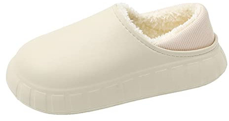 JOMIX Pantofole Donna Invernali Chiuse Mocassino Ciabatte Pelose Donna Calde da Casa Suola Memory Foam Morbido Comodo Antiscivolo MD7357-7 (Beige, 35/36)