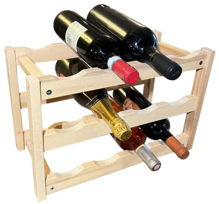 Weinregal für Flaschen, 12 Flaschen, 3 Etagen, Buchenholz