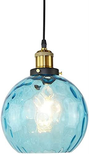 ULLGO Lámpara colgante de cristal martillado azul Lámpara de globo de sombra Lámparas de isla de cocina individual Lámpara de techo nórdica Comedor Dormitorio Mesita de noche E27 Accesorios de ilumina