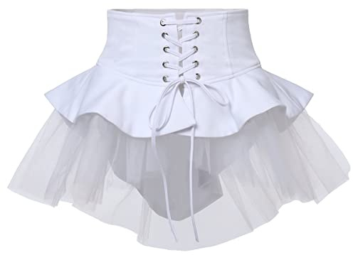 BPURB Steampunk Viktorianisch Rüschen Tutu Tüll Rock für Damen Taillengürtel Korsett Kostüm Petticoat Unterrock Pirat Cosplay Halloween Kleid