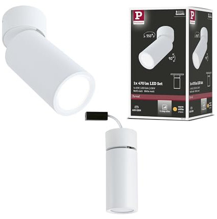 Paulmann 93087 LED Deckenleuchte Aufbauleuchte Turnal 470lm 3-Step-Dim schwenkbar rund incl. 1x6 Watt dimmbar Deckenlampe Weiß matt Metall 2700 K Coin