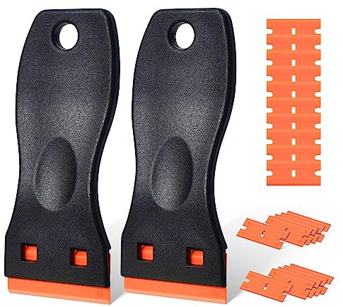 Zanch 2 Stück Kunststoff Schaber mit 20 Klingen, rückstandsfreier Reiniger, langlebig, geeignet für hartnäckige Verschmutzungen auf Ceranfeld, Glas und Edelstahl, Schwarz