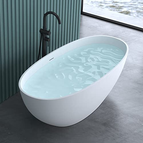 doporro Freistehende Design-Badewanne Vicenza910 165x75x55cm mit Überlauf aus Mineralguss in Weiß matt, 264Liter