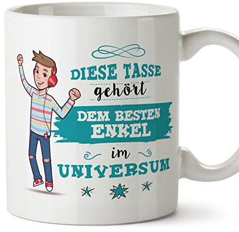 Mugffins Tassen/Becher mit Spruch für ENKEL - Auf Deutsch - Beste Familie im Universum - 11 oz / 330 ml - originelles und lustiges Geschenk