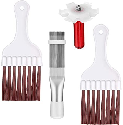 Condenser Fin Straightener AC Fin Comb, 4 Pieces Air Conditioner Condenser Fin Cleaning Brush, Multi-Purpose Air Conditioner Fin Cleaner Whisk Brush for Refrigerator Coils Heat Sinks