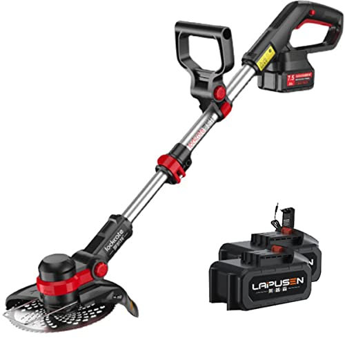 Garden Débroussailleuse Coupe Bordure sans Fil avec 2 Piles(48V) Faucheuse avec Tige Télescopique 3 Types de Lames et Chargeur Coupe Bordure Electrique 1800W