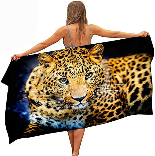 Leopard Strandtuch Kinder 70x150 cm, Weich Schnell Trocknen Microfaser Handtücher, 3D Strandhandtuch Leopard Badetuch Strandlaken Handtuch, Herren Frauen Badetücher