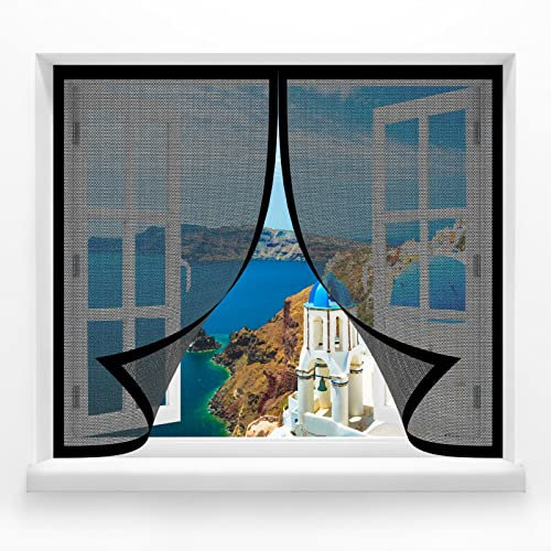 Fliegengitter Fenster Magnet 60 x 50 cm Fliegengitter Insektennetz Kinderleichte Klebemontage für verschiedene französische Fensteren, Schwarz
