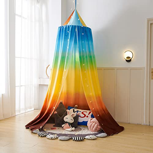 Surwin Betthimmel Madchen Jungen Babybett, Romantisch Moskitonetz Baldachin Kinderzimmer Einzelbett Himmel Schlafzimmer Dekoration Spielzelte Kinder Geschenk, Ohne Bohren (Regenbogen)