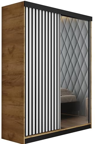 KIER FURNITURE Schränke für Stauraum - Malani 138 - Kleiderschrank - Schiebetürenschrank - Eleganter Kleiderschrank Schrank Garderobe - Schrank - Craft Eiche Gold & Graphit 138x205x59 cm