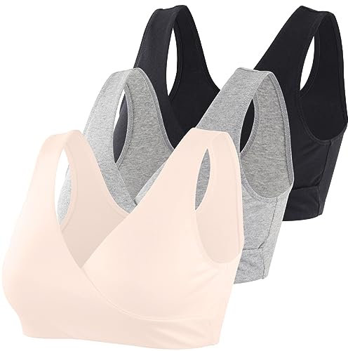 MANCI Reggiseno in Cotone, Comodo Reggiseno Senza Fili, per Allattamento, Gravidanza e Allattamento