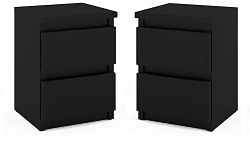 MRBLS_HOME Nachttisch 2er Set Nachtschrank Nachtkommode Modern Möbel mit Schubladen Kommode Holz Schubladenschrank für Ihr Schlafzimmer (Schwarz Matt) – 30 x 40 x 30 cm (B/H/T)