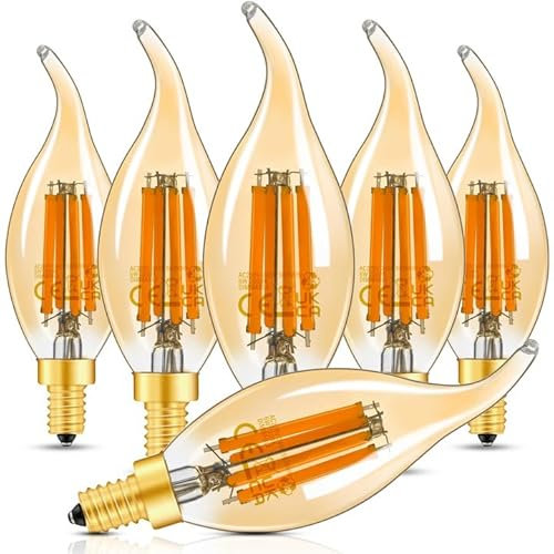 Century Light E14 LED Dimmbar Vintage Glühbirne 60Watt, 6W (Max.6.5W) 550Lumen Dekoratives Kerze Lampe, 2700k Warmweißes Licht Kerzenform Leuchtmittel für Kronleuchter,Wohnzimmer.CRI>90+,Pack von 6