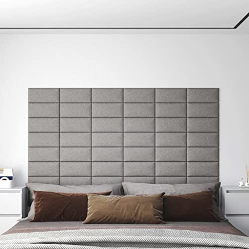 Lot de 12 Panneaux Muraux Décoratif, Revêtement Mural Décoration Murale Panneaux muraux 12 pcs Gris clair 30x15 cm Tissu 0,54 m²
