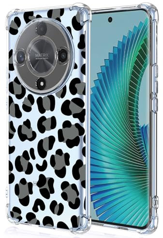 XINYEXIN Coque pour Honor Magic 6 Lite 5G Filles Femme Floral Fleurs Motif Mode Dessin, Housse Étui Transparent Antichoc Ultra-Mince TPU Bumper Case - Leopard
