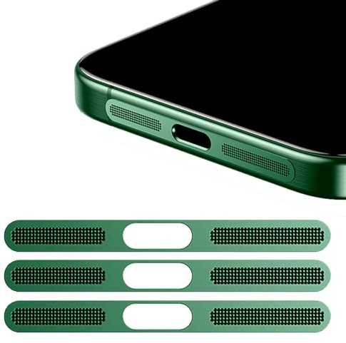 GIOPUEY Mesh Staubdichter Aufkleber für iPhone 13, 3 Stück Integrierter Schutzlautsprecher und Ladeanschluss,Anti Dust - Green