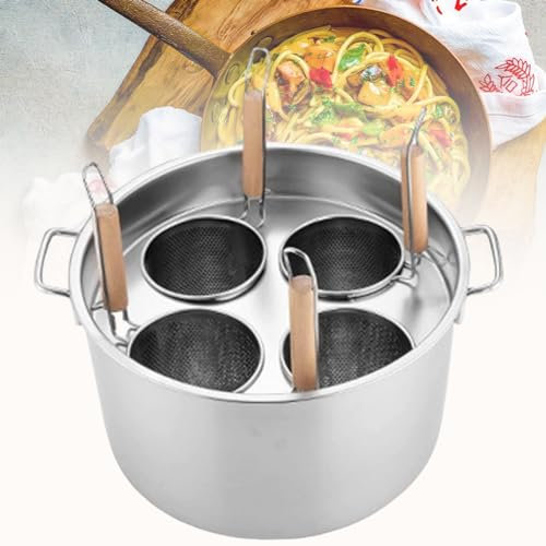 YMAOMAO Pasta Cooker, 3/4/5 Holes Commercial Stainess Steel Pasta Pot Cooker, Insert Set with Divider and Colander Strainer Stockpots for Home Kitchen Restaurant,4Holes