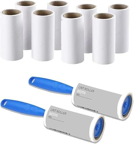 1ABOVE Lint Roller, 10 Sticky Replacement Heads with 2 Handles, Total 600 Easy Peel Sheets, Quickly Removes Animal Fur, Cat & Dog Hair, Dust & Fluff from Clothes, Furniture, Carpet