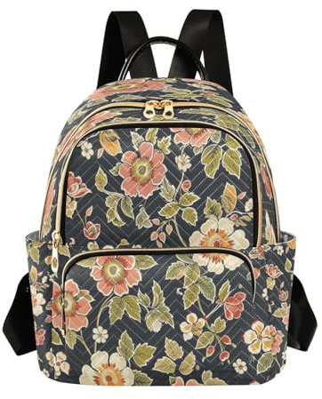 Mnsruu Vintage-Blumen-Rucksack, Geldbörse, Damenmode, Rucksack, Reise, Schultertasche, lässiger Alltagsrucksack, Vintage Blume, S