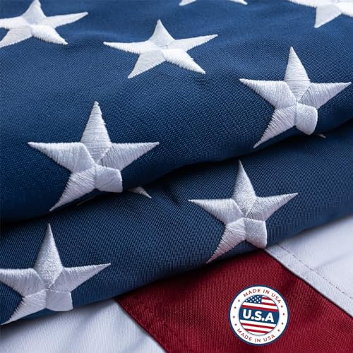 TOPFLAGS Amerikanische Flaggen aus 100 % Baumwolle, 1,2 x 1,8 m, für draußen, reißfest, amerikanische Flagge, bestickte Sterne, strapazierfähig, für den Außenbereich, genähte Streifen, langlebigste