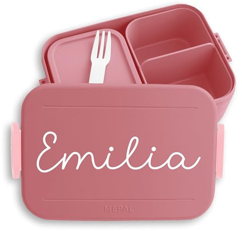 Bento Box Midi Lunchbox für Mepal Bentobox - Wunschtext - Kinder Brotdose Wunschname in Schreibschrift | Name & Text personalisiert - 900 ml - Rosa - jausendose mädchen brotzeitbox