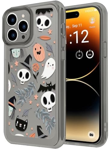 Monsully Black Translucent Case for iPhone 14 Pro, Heart Lip Print Halloween Pattern Phone Case Slim Hard Back with Shockproof Non-Slip Soft TPU Silicone Bumper for iPhone 14 Pro 6.1