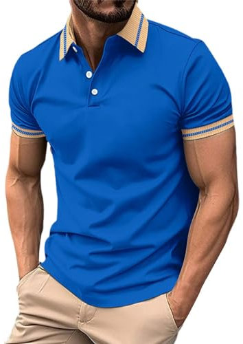 Fccrian Tank Tops Teenager Herrenmode Frühjahr und Sommer, lässig, kurzärmelig, Knöpfe, einfarbig, kurzärmelig, T-Shirt-Oberteile Tank Top Tennis (Blue, XXL)