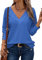 Dokotoo Women's Tops Long Sleeve V Neck Dressy Casual Women Blouse Hollow Out Lace Embroidered Ladies Top Shirt Chic Buttons Cuffs Womens Blouses Shirts Dark Blue UK XL