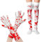 2 Paar Halloween Blutige Handschuhe Socken Set Damen Blutspritzern Handschuhe Überkniestrümpfe mit Blut, Halloween Karneval Mottoparty Kostüme Party Requisiten