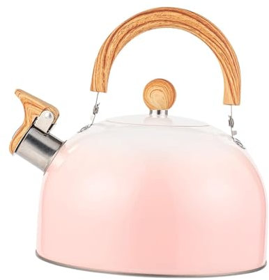 FytStycale Flötenkessel mit Holzgriff, 3 l, großes Fassungsvermögen, schnell kochend, Kaffee-/Teekessel, zum Kaffeekochen in der Küche beim Camping, Rosa