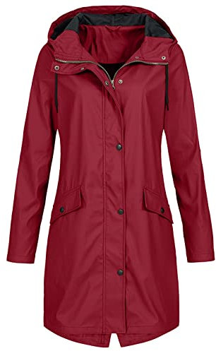 Kaway Impermeable Femme,Veste Imperméable Femme,Vêtements Imperméables Femme Imperméable Manteau Coupe-Vent De Couleur Unie Imperméables De Pluie pour Veste Coupe-Vent avec Poches,Rouge,M