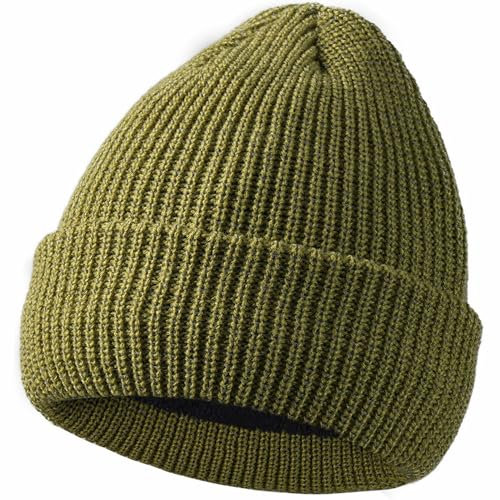 Babalet Reflektierende Wintermütze für Damen, Herren, Erwachsene, Sichtbarkeit, gestrickt, Polarfleece, gefütterte Kappe für draußen bei Nacht, 1 x Armygrün, Einheitsgröße