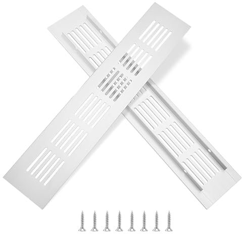 Rejillas de Ventilación de Rectangular Rejilla de Aire de Aluminio con Tornillo para la Ventilación de Armarios Dormitorios Cocinas 25 x 5cm Plateado 2 Piezas