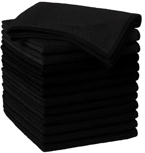 True Face Microfibre Cloth 10 Pack All-Purpose Cleaning Cloths for Cars, House, Kitchen, Windows, Soft & Absorbent Lint Free Streak Black - 10 PK 40cm x 40cm